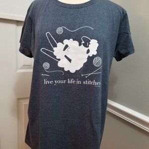 live your life in stitches tshirt NWOT